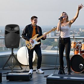 2 X 15 In Speakers Portable PA System 2000W Mixer Bluetooth Mic For DJ Party (Option: Black)